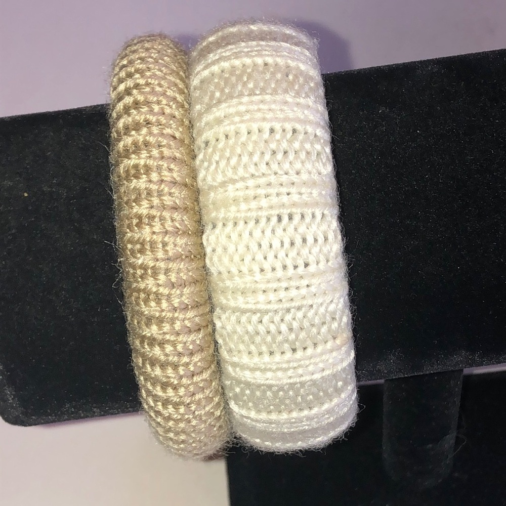 Neutral Knit Bangle Bracelets — Cream & Beige Set